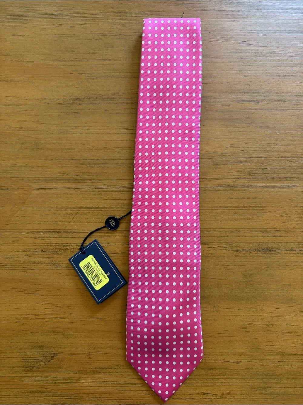 Polo Ralph Lauren Men’s Silk Tie Pink and White Dot NWT.